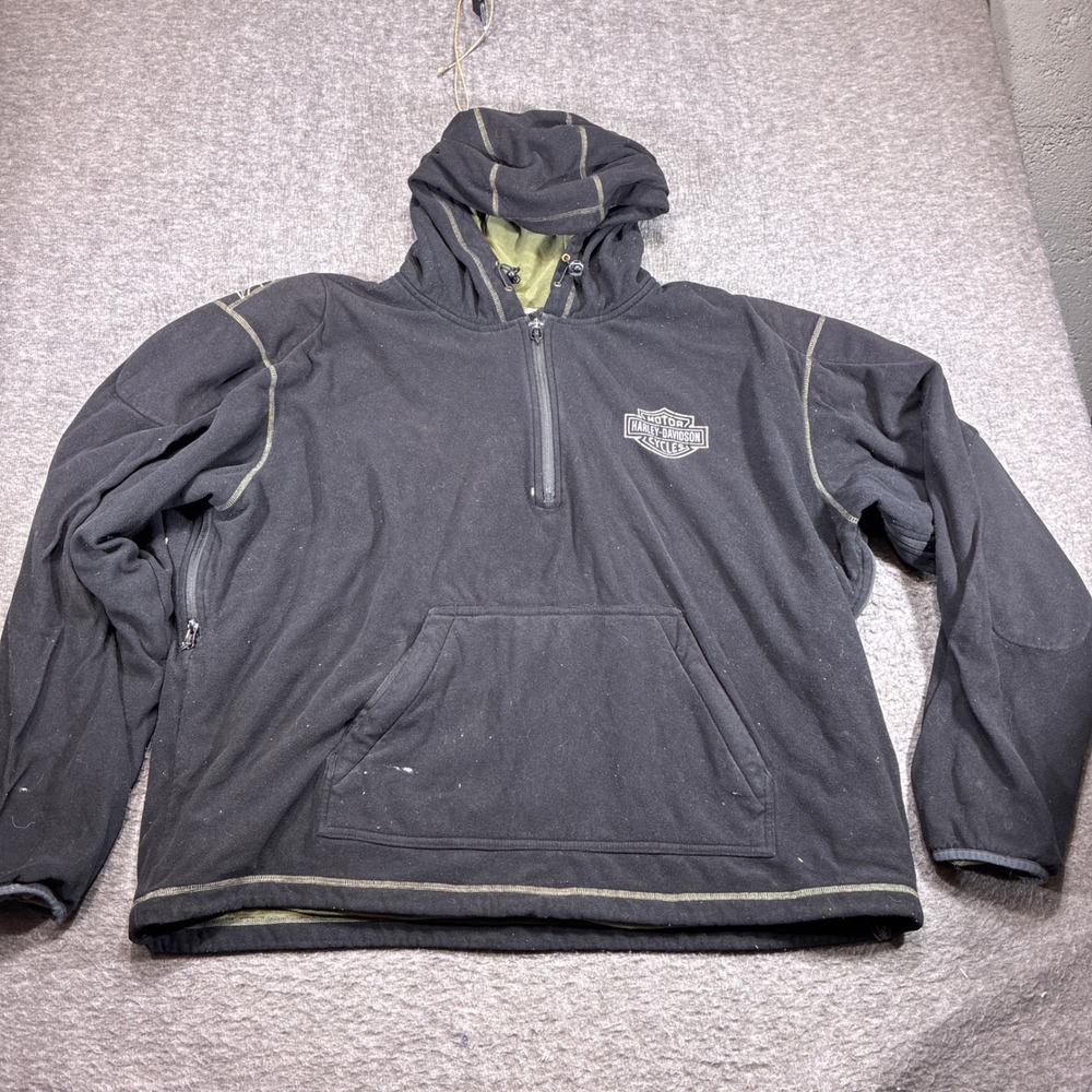 Harley-Davidson Fleece Hoodie Mens XXL Black Quarter Zip Skull Distressed Grunge